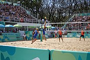 Deutsch: Beachvolleyball bei den Olympischen Jugendspielen 2018; Tag 11, 17. Oktober 2018; Jungen,Finale – Niederlande (Matthew Immers/Yorick de Groot)-Schweden (David Åhman/Jonatan Hellvig) 0:2 (20–22/15–21) English: Beach volleyball at the 2018 Summer Youth Olympics at 17 October 2018 – Final – Netherlands (Matthew Immers/Yorick de Groot)-Sweden (David Åhman/Jonatan Hellvig) 0:2 (20–22/15–21)