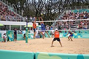 Deutsch: Beachvolleyball bei den Olympischen Jugendspielen 2018; Tag 11, 17. Oktober 2018; Jungen,Finale – Niederlande (Matthew Immers/Yorick de Groot)-Schweden (David Åhman/Jonatan Hellvig) 0:2 (20–22/15–21) English: Beach volleyball at the 2018 Summer Youth Olympics at 17 October 2018 – Final – Netherlands (Matthew Immers/Yorick de Groot)-Sweden (David Åhman/Jonatan Hellvig) 0:2 (20–22/15–21)