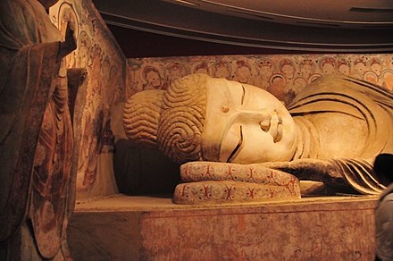 Reproduction of the reclining Buddha of the Tibetan period from cave 158. National Art Museum of China, Beijing.