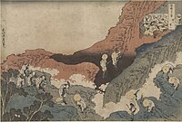 Mountaineers label QS:Lja,"諸人登山" label QS:Len,"Mountaineers" label QS:Lpl,"Alpiniści" label QS:Lnl,"Bergbeklimmers" 1831-1835. woodcut print. 24.4 × 36.8 cm (9.6 × 14.4 in). Various collections.