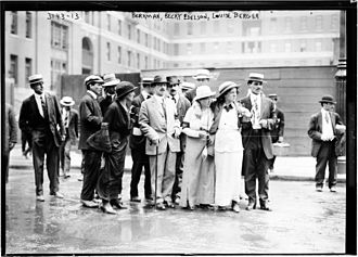 Alexander Berkman, Becky Edelson, and Louise Berger circa 1914 Berkman, Becky Edelson, Louise Berger (LOC ggbain.16543).jpg