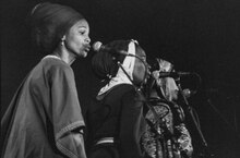 Judy Mowatt performing as a part of the I-Threes in Zurich, May 1980 Bob Marley & The Wailing Wailers Zurich Com L29-0351-0004-0003.tif