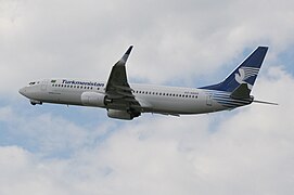 A Boeing 737-800 of Turkmenistan Airlines taking off at London Heathrow Airport