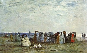 Eugène Boudin, Kupači na plaži u Trouville-u, 1869.