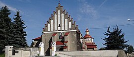 Brzeziny panorama Kościół p.w. Podwyższenia Świętego Krzyża w Brzezinach - 02.JPG