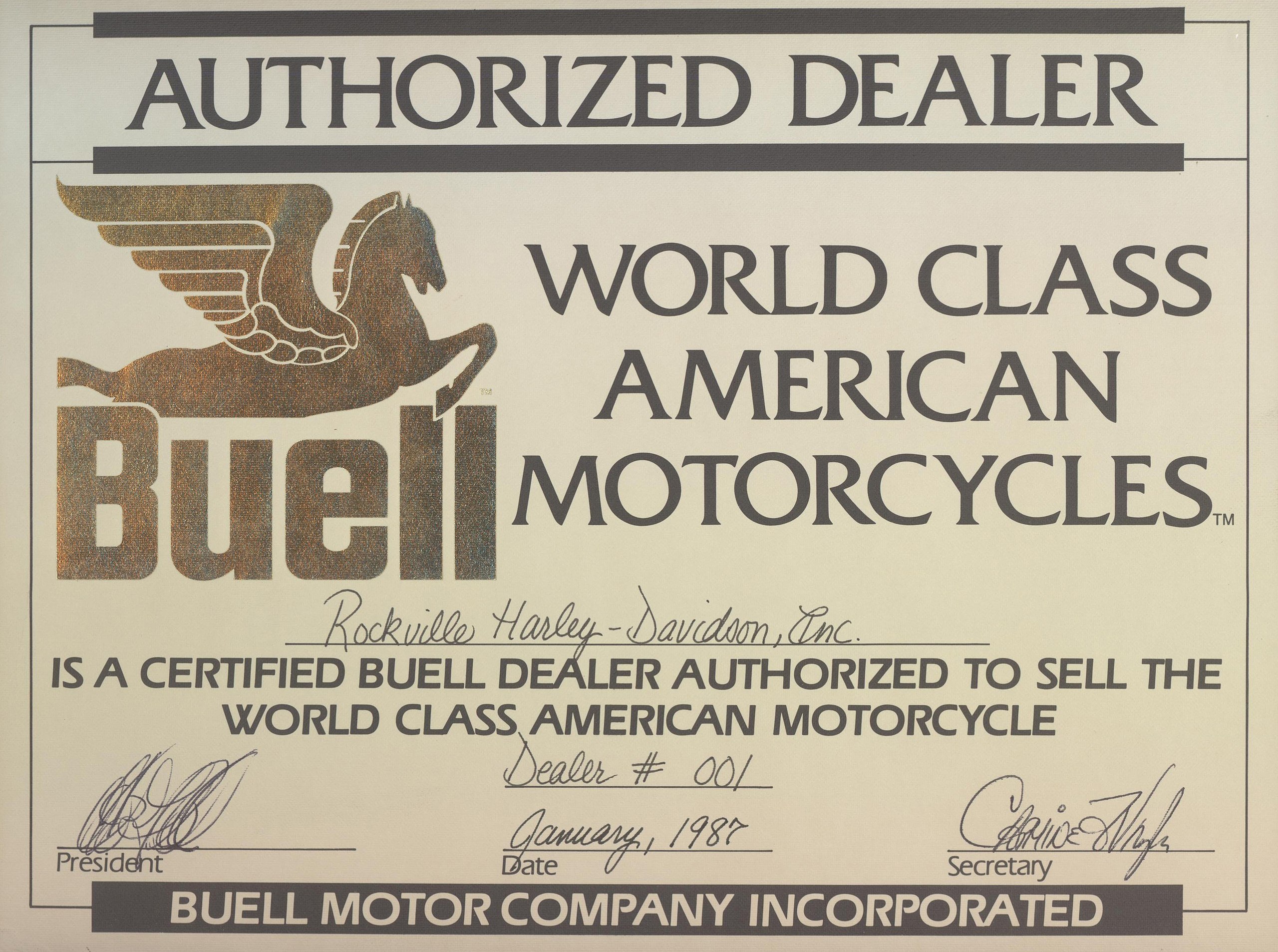 American Motorcycle Association. Dealer Certificate. Dealing world