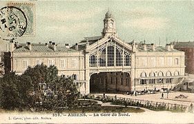 Gare du Nord (carte postale ancienne éditée par Caron no 328, oblitérée en 1909).