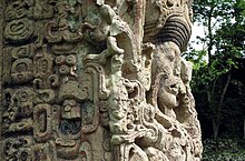 A Maya stela, an emblematic symbol of the Honduran Mayan civilization at Copan CPN ST B 01.jpg