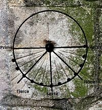 The tide dial at St Michael & All Saints' Church in Coningsby, Lincolnshire Cadran canonial.jpg