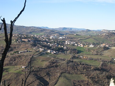 photo of village Chiesanuova and a view to Rocca di San Leo and village Castelnuovo