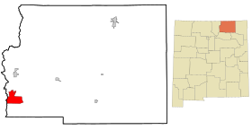 Colfax County New Mexico Incorporated and Unincorporated areas Angel Fire Highlighted.svg