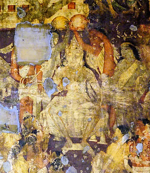 Coronation of Prince Vijaya; detail from the Ajanta Caves mural of Cave 17