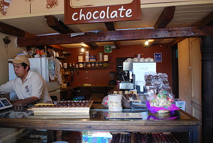 Counter at Kakao Natura chocolate shop in San Cristobal