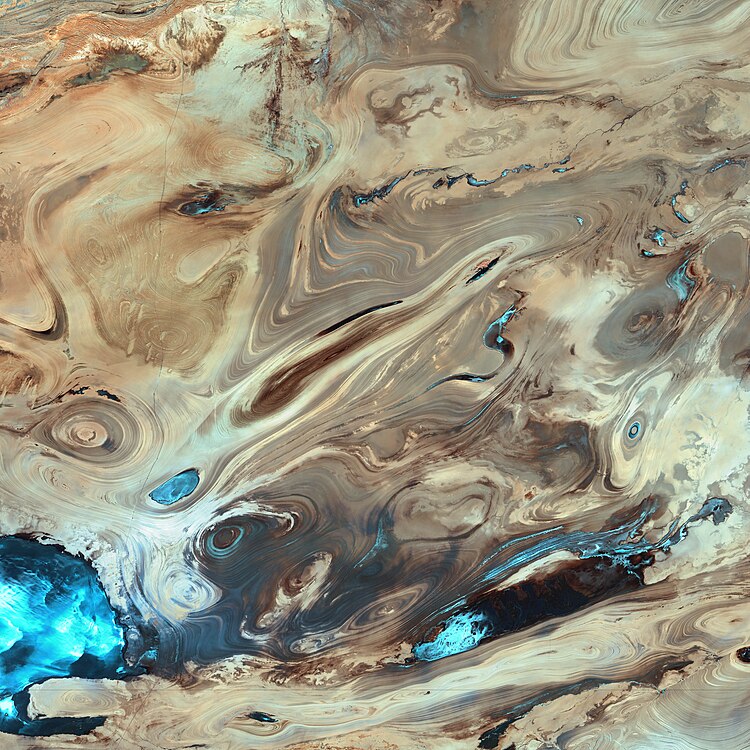 A satellite picture of the Dasht-e Kavir desert in Iran. Show another