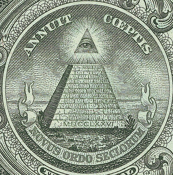 The Eye of Providence, as seen on the US $1 bill, has been perceived by some to be evidence of a conspiracy linking the Founding Fathers of the United