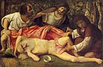Drunkenness of Noah, ジョヴァンニ・ベリーニ, c 1515, oil on canvas, 103 × 157 cm.
