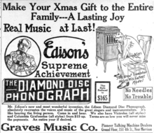 1915 newspaper ad for the product. Edison Diamond Disc newspaper ad.png