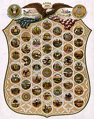 This collection of United States Seals was registered by the Library of Congress in 1876. When enlarged, there is a seal towards the lower-left corner representing the Cherokee Nation with the words "Cherokee Nation Ind. Ter." included as the label. Emblems of USA 1876 (original).jpg