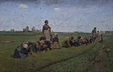 Vlaswieden in Vlaanderen (1887) door Emile Claus