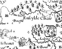 Enfield Old Park from a map of Middlesex by John Norden, c. 1593. The Park is the enclosed area at the lower right. Enfield Park 1593.jpg