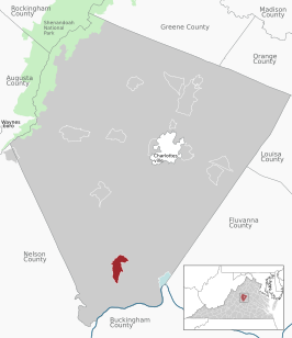 Location of the Esmont CDP within the Albemarle county