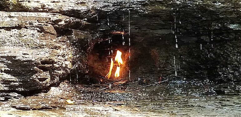 Eternal flame falls powered by natural gas