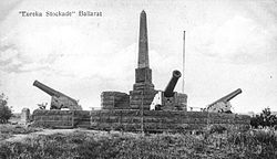 The Eureka Stockade Monument in Ballarat, erected in 1884 Eureka Rebellion Monument.jpg