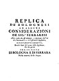 Replica de' bolognesi ad alcune considerazioni de' sig.ri ferraresi nella materia delle acque, 1717