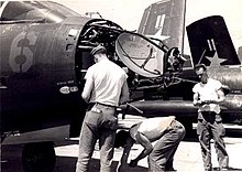 Maintenance on an APQ-35 radar of an F3D-2 in Korea, 1953 F3D-2 VMFN-513 Kunsan radar2 1953.jpg