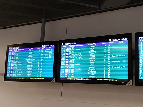 Flight information display system in Warsaw