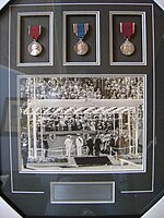 A framed collection of the medals received by George W Brain in recognition of his service to the NSW Government George W Brain personal medals framed.jpg