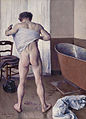Image 12 Homme au bain Painting: Gustave Caillebotte Homme au bain ("Man at His Bath") is an oil painting completed by the French Impressionist Gustave Caillebotte in 1884. The canvas measures 145 by 114 centimetres (57 in × 45 in). The painting was held in private collections from the artist's death until June 2011, when it was acquired by the Museum of Fine Arts, Boston. Interpretations of the painting and its male nude have contrasted the figure's masculinity with his vulnerability. More selected pictures