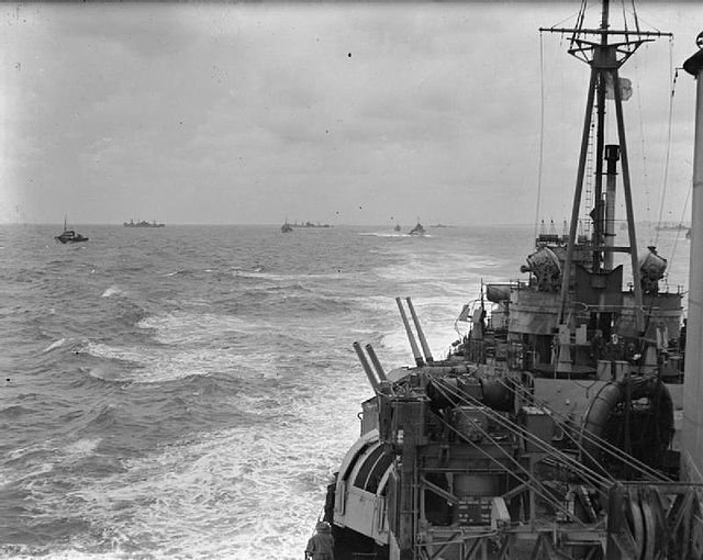 Mauritius with other Allied shipping off the beachhead at Anzio, March 1944