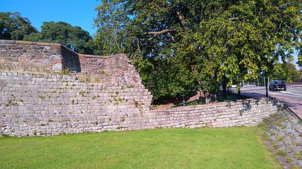 Surviving fragment of north wall Half hexagon sentry post, from inside Carlisle city walls.JPG