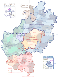 Hesse in 1900, divided between several states Hessen 1900.svg