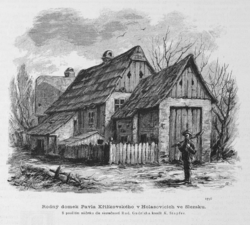 Rodný dům Pavla Křížkovského (kresba z r. 1886)