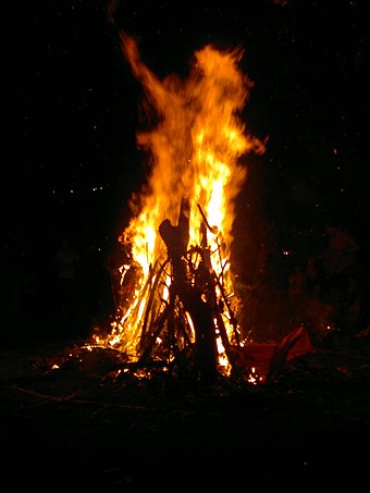 Agni is a part of the ritual grammar in many Hindu festivals. Above Holika for Holi, includes Agni.[89]