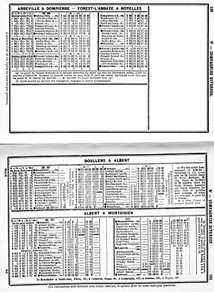 Horaires des Chemins de fer départementaux de la Somme de mai 1914.