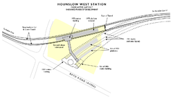 Hounslow West вокзалы, қазіргі уақытта вокзал паркі орналасқан периметрі ерекшеленеді.