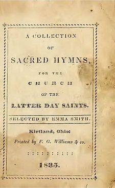 Title page of Collection of Sacred Hymns, 1835. Hymns Emma Smith 1835.jpg