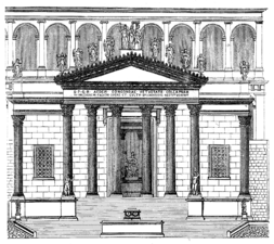 Dibujo del templo a partir de su representación en las monedas romanas.