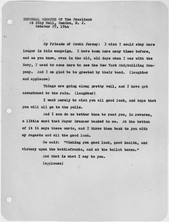 Remarks from FDR 1944 Camden visit
