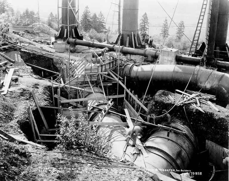 File:Installation of steel Y-shaped tunnels underneath standpipes, October 15, 1924 (SPWS 82).jpg