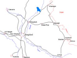 Al Kut(nederst th.) i forhold til Bagdad