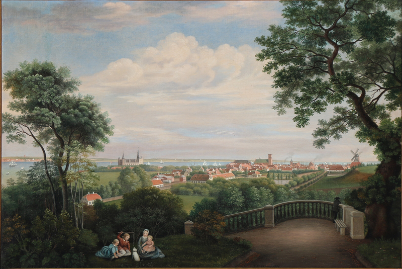 File:Johan Frederik Møller - Udsigt fra Marienlyst terrasse mod Helsingør og Kronborg - 1856.png