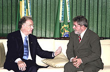 Sampaio with Brazilian president Lula da Silva in a visit to Brazil in 2003 Jorge Sampaio e Lula.jpg