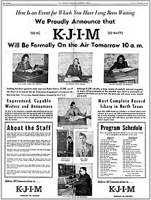 Advertisement announcing station's opening in 1947 KJIM 1947 newspaper ad.jpg