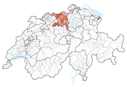 Map of Switzerland, location of Aargau highlighted