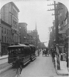 TRC streetcars on King Street in 1900 King Street looking east from Yonge 1900 Toronto.jpg