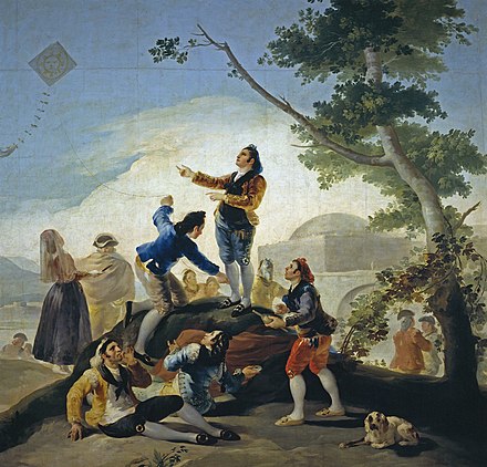 Francisco Goya's La Cometa, depicting a (foreground left) man smoking an early quasicigarette